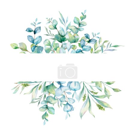 Photo for Eucalyptus Watercolor Frame. Eucalyptus Greenery Frame Hand Painted isolated on white background.  Perfect for wedding invitations, floral labels, bridal shower and  floral greeting cards - Royalty Free Image