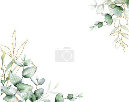 Téléchargez les photos : Cadre aquarelle Eucalyptus. Eucalyptus Cadre vert Peint à la main isolé sur fond blanc. Parfait pour les invitations de mariage, étiquettes florales, douche nuptiale et cartes de vœux florales - en image libre de droit