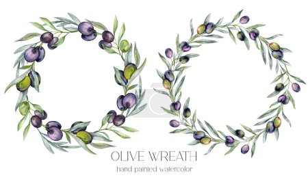 Photo for Olives Watercolor Illustration. Olive Branches Greenery Hand Painted Watercolor isolated on white background.  Perfect for olive wedding invitations, floral labels, bridal shower and  floral greeting cards - Royalty Free Image