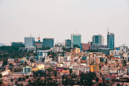 Photo for Kigali, Rwanda - August 17 2022: A view of the Kigali skyline taken from Gisozi. - Royalty Free Image