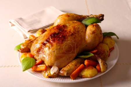 Photo for Roast whole chicken with vegetables - Royalty Free Image