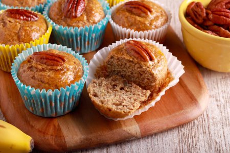 Photo for Oat bran banana and pecan muffins - Royalty Free Image