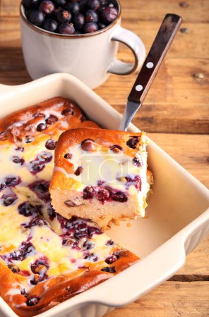 Blueberry ricotta cheesecake in a tin