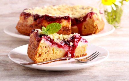 Photo for Cherry and cream cheese coffee cake, served - Royalty Free Image