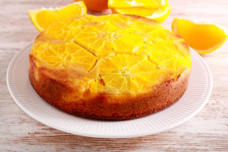 Orange upside down cake,  on plate