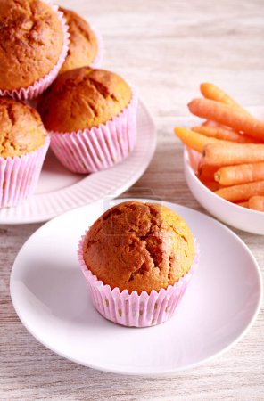 Photo for Homemade sweet carrot muffins, served - Royalty Free Image