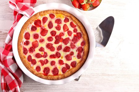 Photo for Strawberry cream tart in a tin - Royalty Free Image