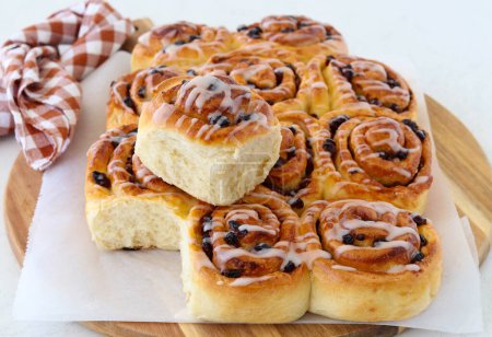 Photo for Chelsea buns a type of currant bun  with glaze - Royalty Free Image