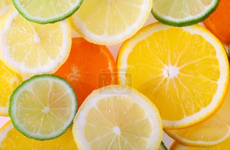 Téléchargez les photos : Tranches d'agrumes - citron, orange, citron vert, mandarine - en image libre de droit