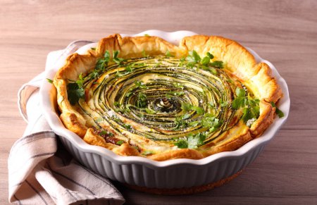 Photo for Zucchini and cheese tart, in a tin - Royalty Free Image