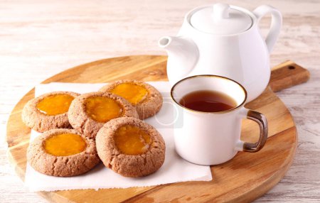 Photo for Peanut butter chocolate jelly thumbprint cookies - Royalty Free Image