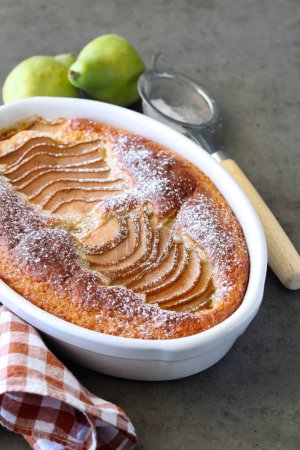Photo for Pear pudding with powdered sugar on top - Royalty Free Image