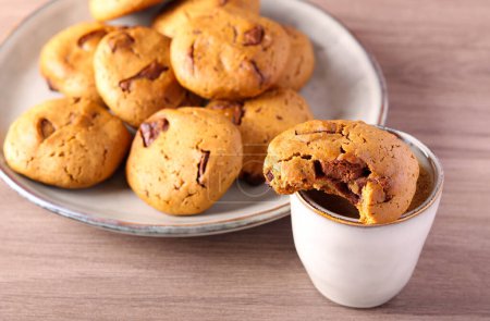 Photo for Mocha cookies with chocolate served with coffee - Royalty Free Image
