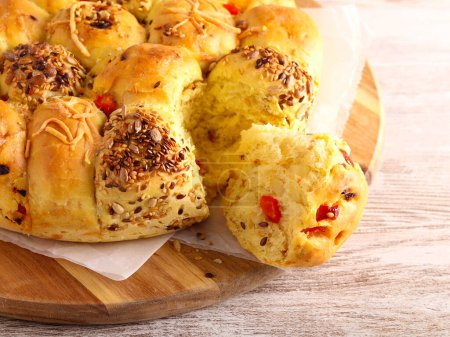 Photo for Mixed bread rolls with cheese, seeds and pepper - Royalty Free Image