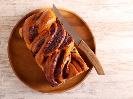 Photo for Chocolate babka bread, sliced and served - Royalty Free Image