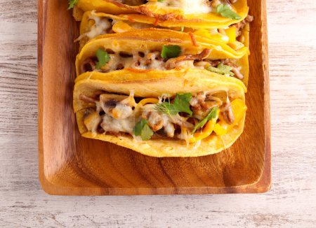 Photo for Homemade ground beef, mushrooms and pepper tacos - Royalty Free Image