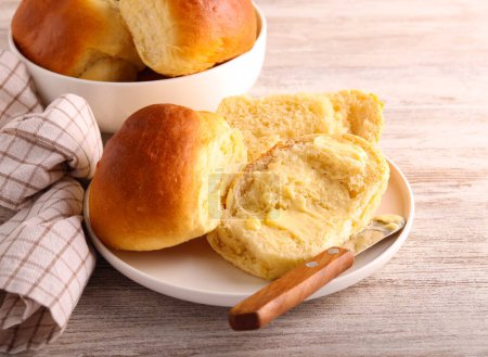 Photo for Soft homemade milk buns with butter - Royalty Free Image