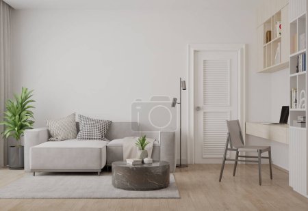 Photo for Living and working space in white room.3d rendering - Royalty Free Image
