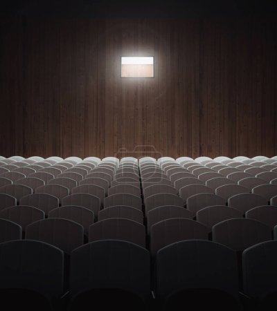 Photo for Empty old theater with rows of seats and projector light.3d rendering - Royalty Free Image
