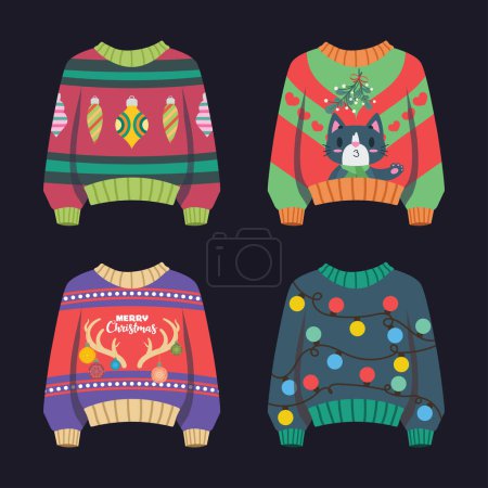 Ilustración de Colección de suéteres navideños feos con patrones estacionales - Imagen libre de derechos