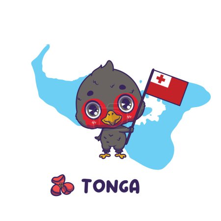 Téléchargez les illustrations : Mégapode nationale tongan portant le drapeau des Tonga. Heilala fleur nationale affichée en bas à gauche - en licence libre de droit