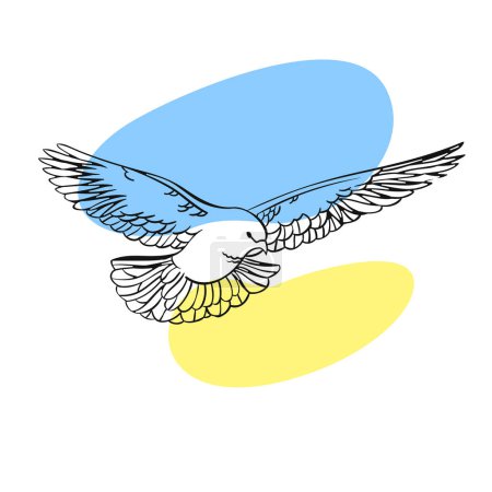 Ilustración de Paloma de la paz con colores de bandera ucraniana en estilo lineal para imprimir y diseñar.Vector clipart. - Imagen libre de derechos