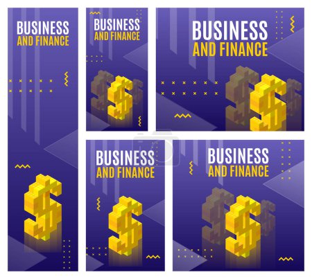 Illustration for Set of banners in popular sizes on the theme of business and finance. Vector clipart. - Royalty Free Image