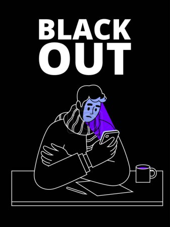 Illustration for Poster with a man looking at a smartphone on the theme of Blackout. Vector clipart - Royalty Free Image