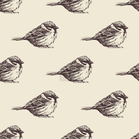 Illustration for Pattern of hand-drawn birds on a milky background for printing and decoration. Vector clipart. - Royalty Free Image
