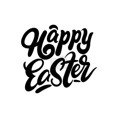 Ilustración de Black inscription Happy Easter in lettering style on a white background for printing and holiday design. Vector clipart. - Imagen libre de derechos