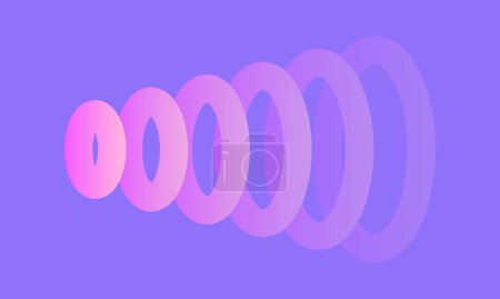 Ilustración de Cartel abstracto con anillos 3D de colores. Fondo de gradiente liso en estilo mínimo. Visualización de fundido de sonido. Ilustración vectorial - Imagen libre de derechos