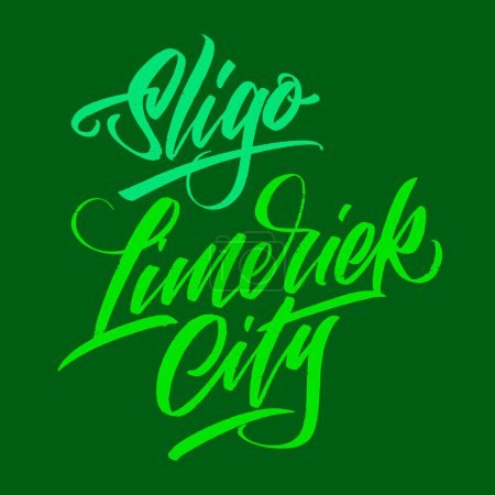 Ilustración de Set de ciudades irlandesas Sligo y Limerick en estilo lettering para decoración. Clipart vectorial. - Imagen libre de derechos