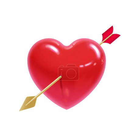 Ilustración de Hermoso corazón perforado por una flecha en estilo realista para imprimir y diseñar. Clipart vectorial. - Imagen libre de derechos