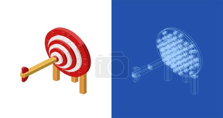 Illustration for Concept with arrow pierced target in isometric style for printing and decoration. Vector clipart. - Royalty Free Image