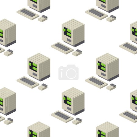 Illustration for Pattern of old computers in isometry on a white background. Vector illustration - Royalty Free Image