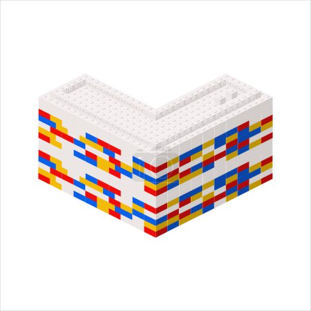 Urban planning, corner building made of plastic blocks. Vector illustration