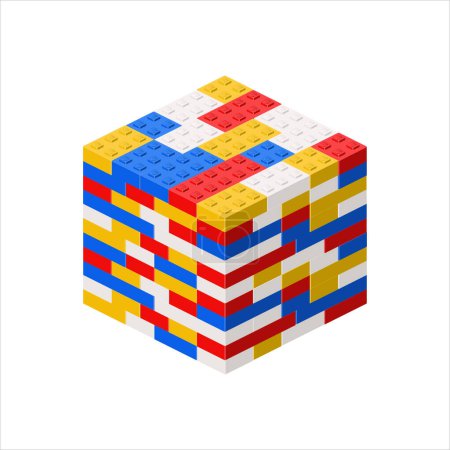 Téléchargez les illustrations : Cube coloré fabriqué à partir de blocs aléatoires. Illustration vectorielle - en licence libre de droit