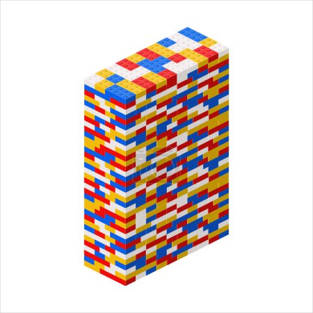 A wide building made of plastic bricks. Vector illustration