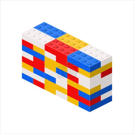 Imitation of a wide building made of plastic blocks. Vector illustration
