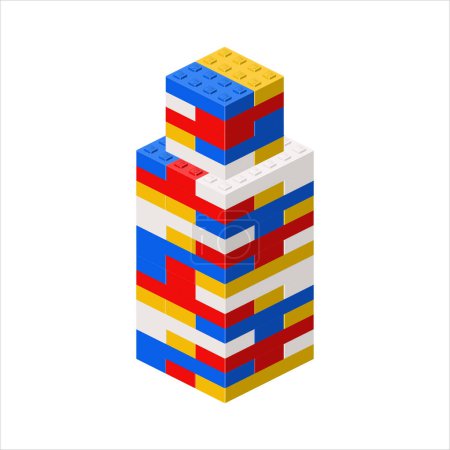 Téléchargez les illustrations : Imitation d'un gratte-ciel en blocs de plastique. Illustration vectorielle - en licence libre de droit