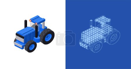 Proyecto tractor azul para impresión y decoración. Vector