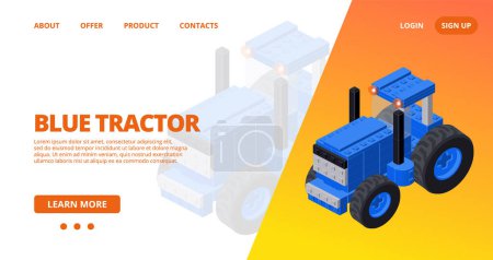 Web template with a blue tractor. Vector illustration
