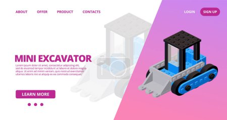Illustration for Web template with a blue excavator. Vector illustration - Royalty Free Image