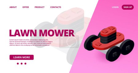 Web template with a robot lawn mower. Vector illustration