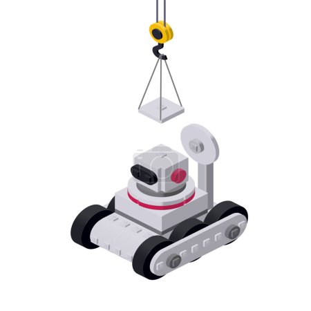 Robot rover production concept on white background. Vector illustration