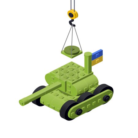 Production of a tank for Ukraine concept on white background. Vector illustration
