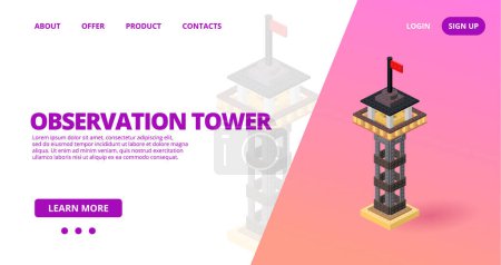 Web template with a observation tower. Vector illustration