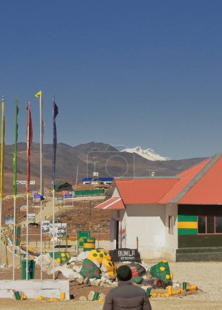 Photo for Tawang, Arunachal Pradesh, India - 9th December 2019: border between india and china at bum la pass, connects arunachal pradesh with tibet - Royalty Free Image