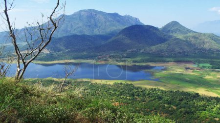 Téléchargez les photos : Pittoresque vue panoramique sur les montagnes palani de la station de colline kodaikanal, destination touristique populaire est situé à tamilnadu, Inde du Sud - en image libre de droit