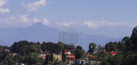panoramic view of mountain village singamari, located on himalayan foothills near darjeeling hill station in west bengal, in india